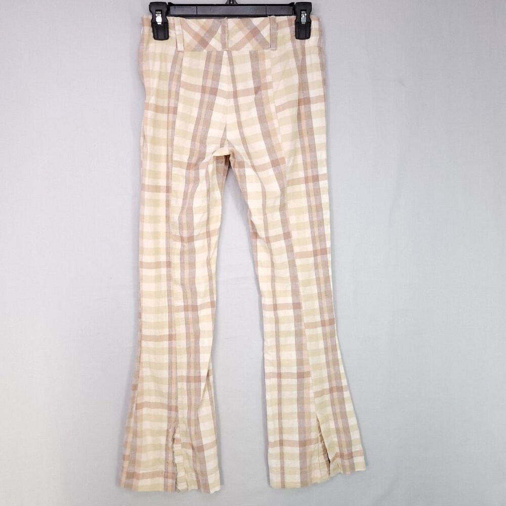Free People Plaid Flare Pants Womens 0 Linen Blend Low Rise Retro Hippie Boho - Picture 3 of 16